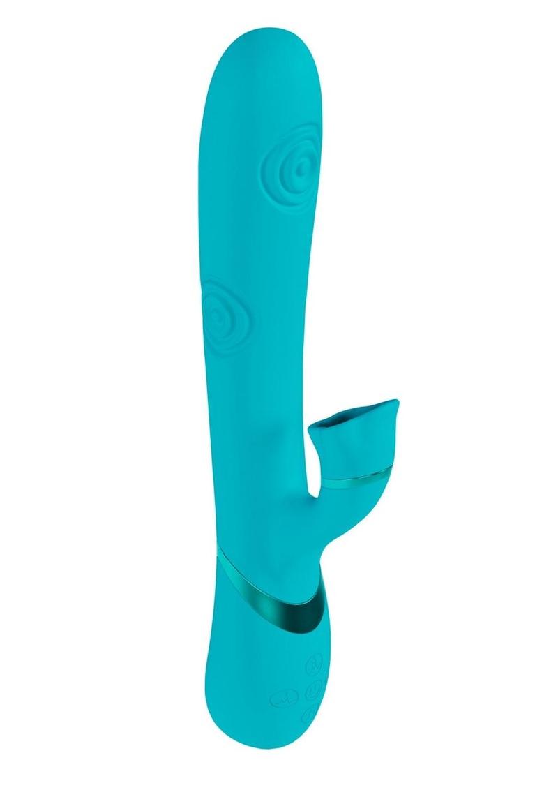 Vive Fiore Silicone Rechargeable Triple Motor G-Spot Air Wave Vibrating and Tapping Flared Clit Stimulator - Blue